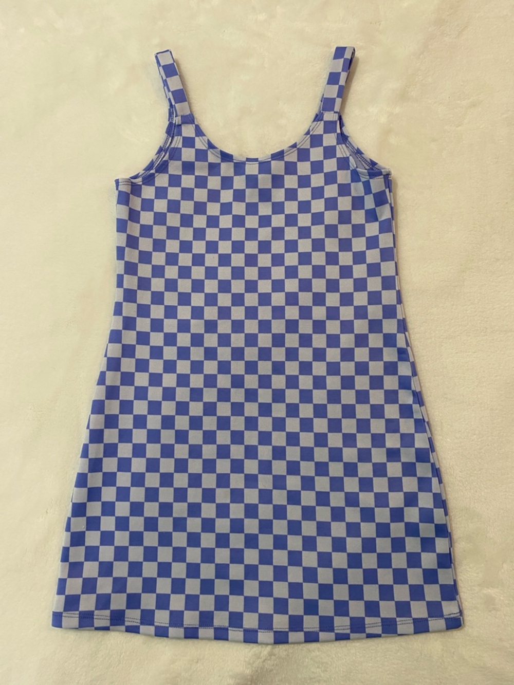 Urban Rose Light Blue & White Checkerboard Tank Jumper Dress Size S ✨